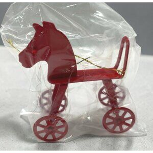 Vintage Red Toy Riding Horse Christmas Ornament Wheels